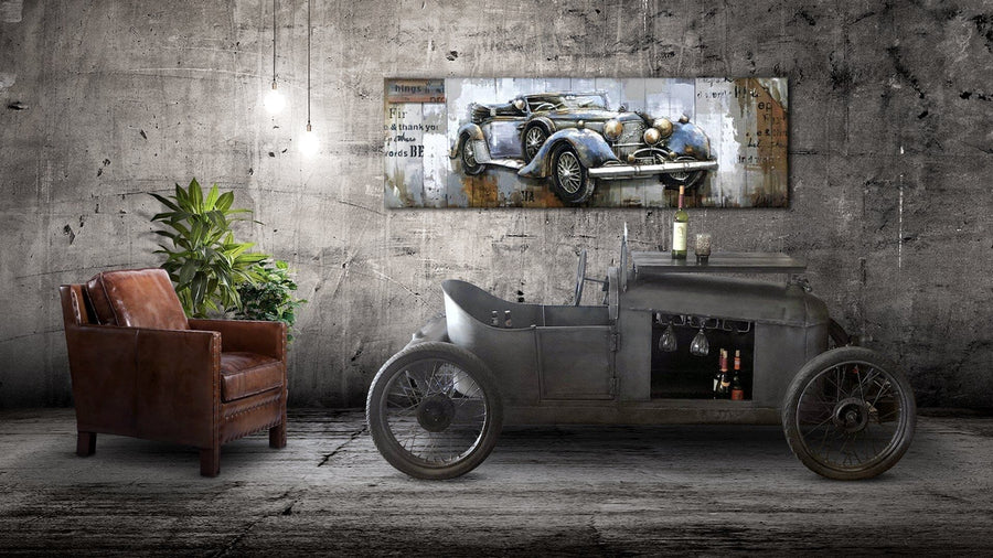 Full-size Antique Race Car Bar Cart Table - Classic Grand Prix Racer Roadster - Rustic Deco Incorporated