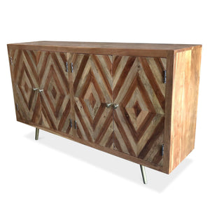 Geometric Console Media Cabinet - Brass Legs - Modern Art Deco - Rustic Deco Incorporated