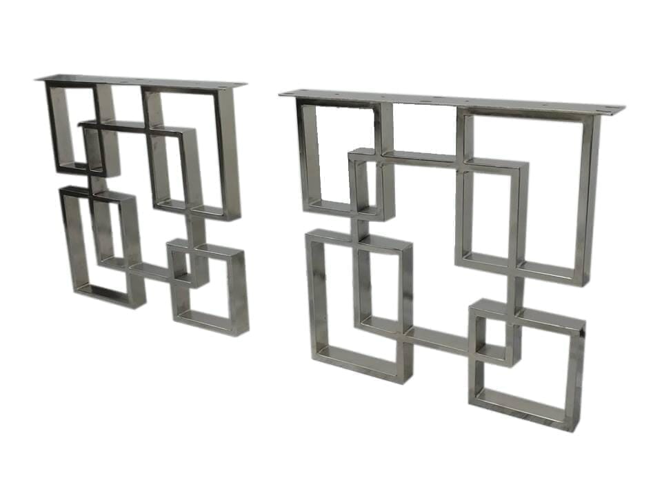 Geometric Square Art Deco Table Legs - Polished Stainless Steel - Set of 2 - Rustic Deco Incorporated