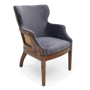 Grey Velvet Dining Chair - Deconstructed Back Exposed Frame Armchair - Rustic Deco Incorporated