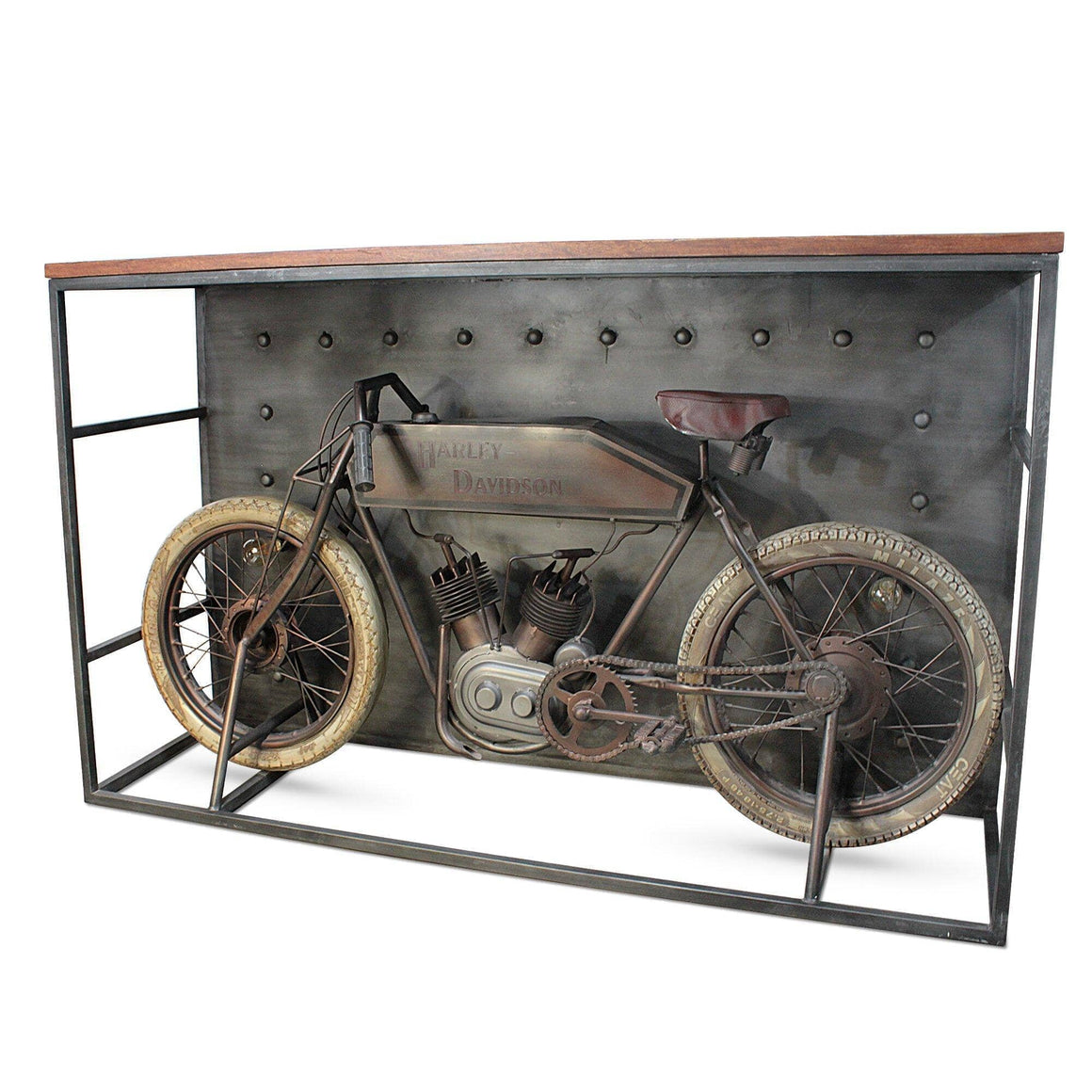 Harley Davidson Antique Motorcycle Bike Bar Pub Table - Lighted Accent - Rustic Deco Incorporated