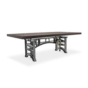 Harvester Industrial Dining Table - Cast Iron Adjustable Base - Ebony Top - Rustic Deco Incorporated