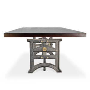 Harvester Industrial Dining Table - Cast Iron Adjustable Base - Ebony Top - Rustic Deco Incorporated