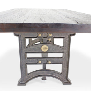Harvester Industrial Dining Table - Cast Iron Adjustable Base – Rustic Ebony Top - Rustic Deco Incorporated