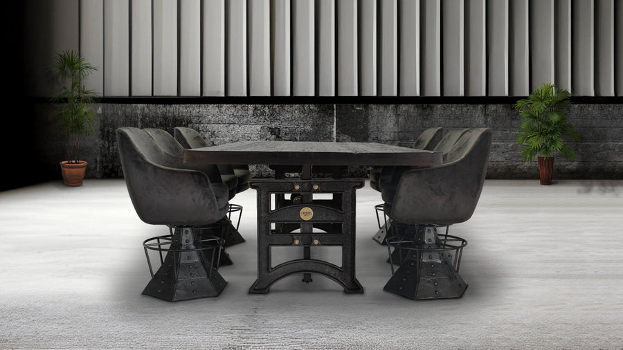 Harvester Industrial Dining Table Desk - Cast Iron Adjustable Base - DIY - Rustic Deco Incorporated