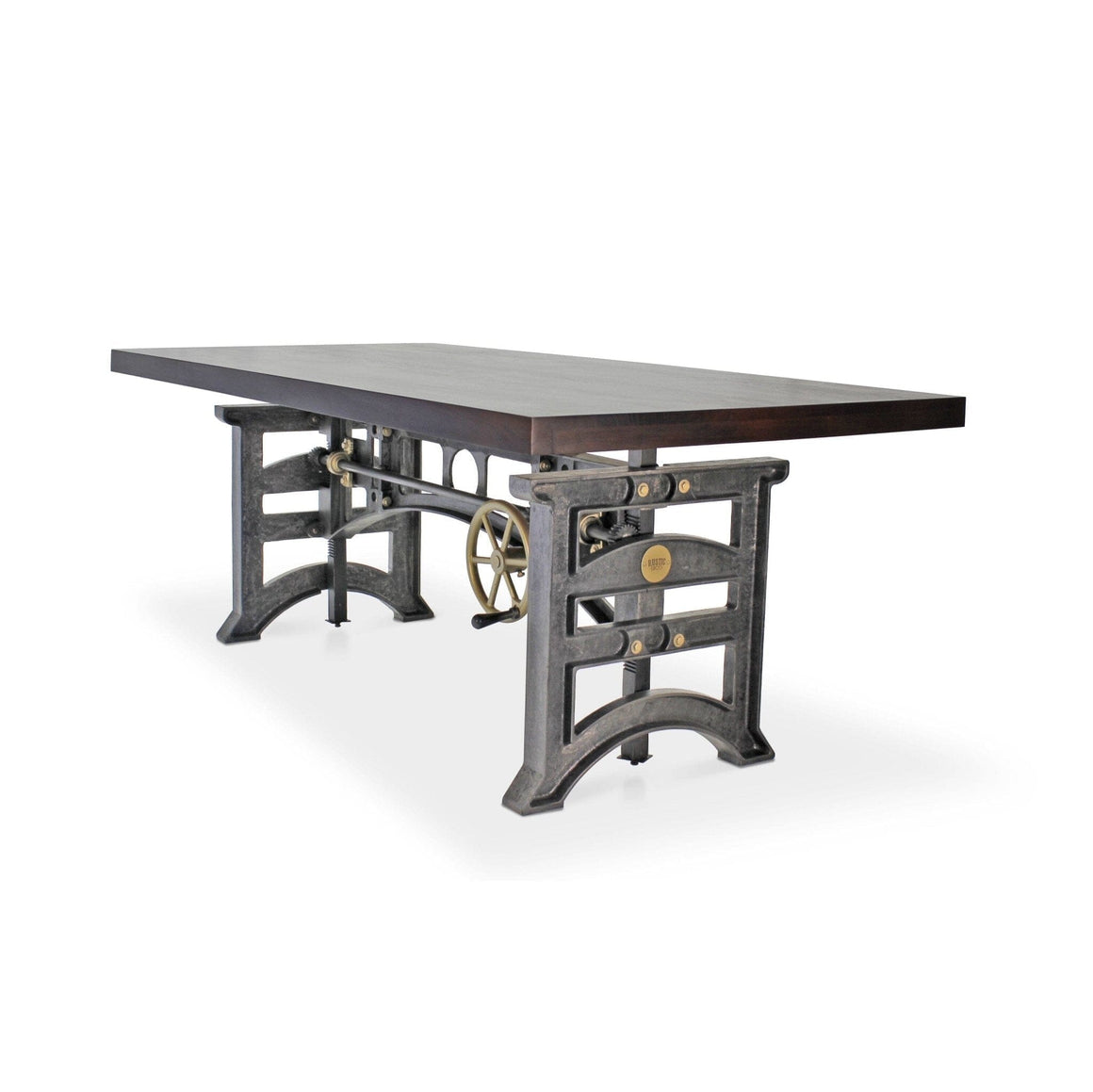 Harvester Industrial Executive Desk - Cast Iron Adjustable Base – Ebony Top - Rustic Deco Incorporated