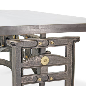 Harvester Industrial Executive Desk - Cast Iron Adjustable Base – Gray Top - Rustic Deco Incorporated