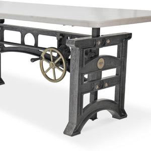Harvester Industrial Executive Desk - Cast Iron Adjustable Base – Marble Top - Rustic Deco Incorporated