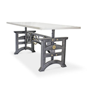 Harvester Industrial Executive Desk - Cast Iron Adjustable Base – Marble Top - Rustic Deco Incorporated