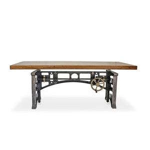 Harvester Industrial Executive Desk - Cast Iron Adjustable Base – Natural Top - Rustic Deco Incorporated