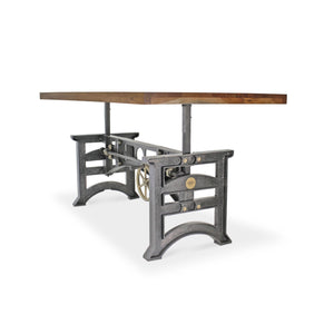 Harvester Industrial Executive Desk - Cast Iron Adjustable Base – Natural Top - Rustic Deco Incorporated