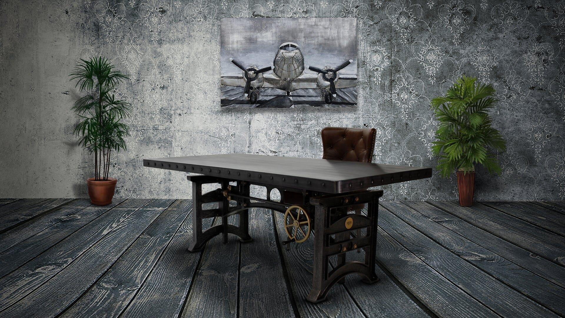 Cast Iron Computer Harvester Industrial Executive Desk - Cast Iron Adjustable Base – Stee