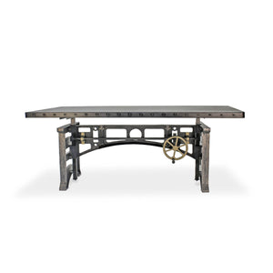 Harvester Industrial Executive Desk - Cast Iron Adjustable Base – Steel Top - Rustic Deco Incorporated