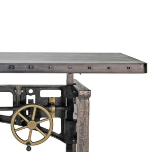 Harvester Industrial Executive Desk - Cast Iron Adjustable Base – Steel Top - Rustic Deco Incorporated
