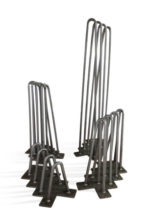 Heavy Duty 2-Rod Hairpin Legs 1/2" Carbon Steel - Set of 4 - 12" Tall - Rustic Deco Incorporated
