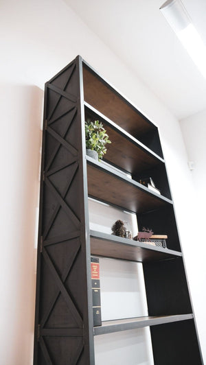 Helvetica Modern Industrial Bookcase - Steel Shelving Unit - Wood Shelves - Rustic Deco Incorporated