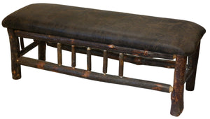 Hickory Log Bench - 48-60-72-inch with Upholstered Seat - Standard Finish - Rustic Deco Incorporated