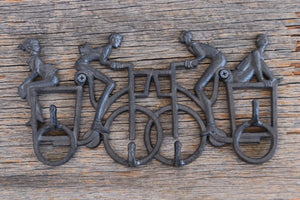 High Wheel Bicycle Wall Hanger Hooks - Metal - Cast Iron Key Rack - Rustic Deco Incorporated