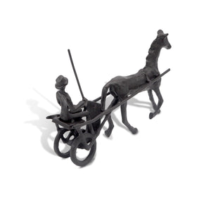 Horse and Cart Figurine - Cast Iron Metal Sculpture - Rustic Deco Incorporated