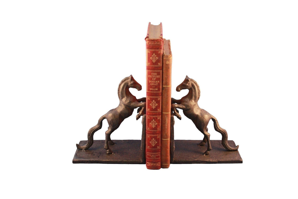 Horse Rearing Bookends - Equestrian Figurines - Cast Iron Metal - Pair - Rustic Deco Incorporated