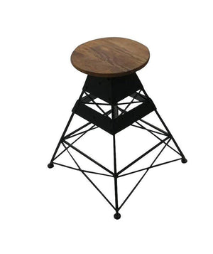 Industrial Adjustable Bar Stool - Metal Truss Base - Round Wooden Seat - Rustic Deco Incorporated