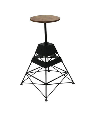 Industrial Adjustable Bar Stool - Metal Truss Base - Round Wooden Seat - Rustic Deco Incorporated