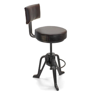 Industrial Adjustable Height Crank Leather Dining Chair - Iron Base - Rustic Deco Incorporated
