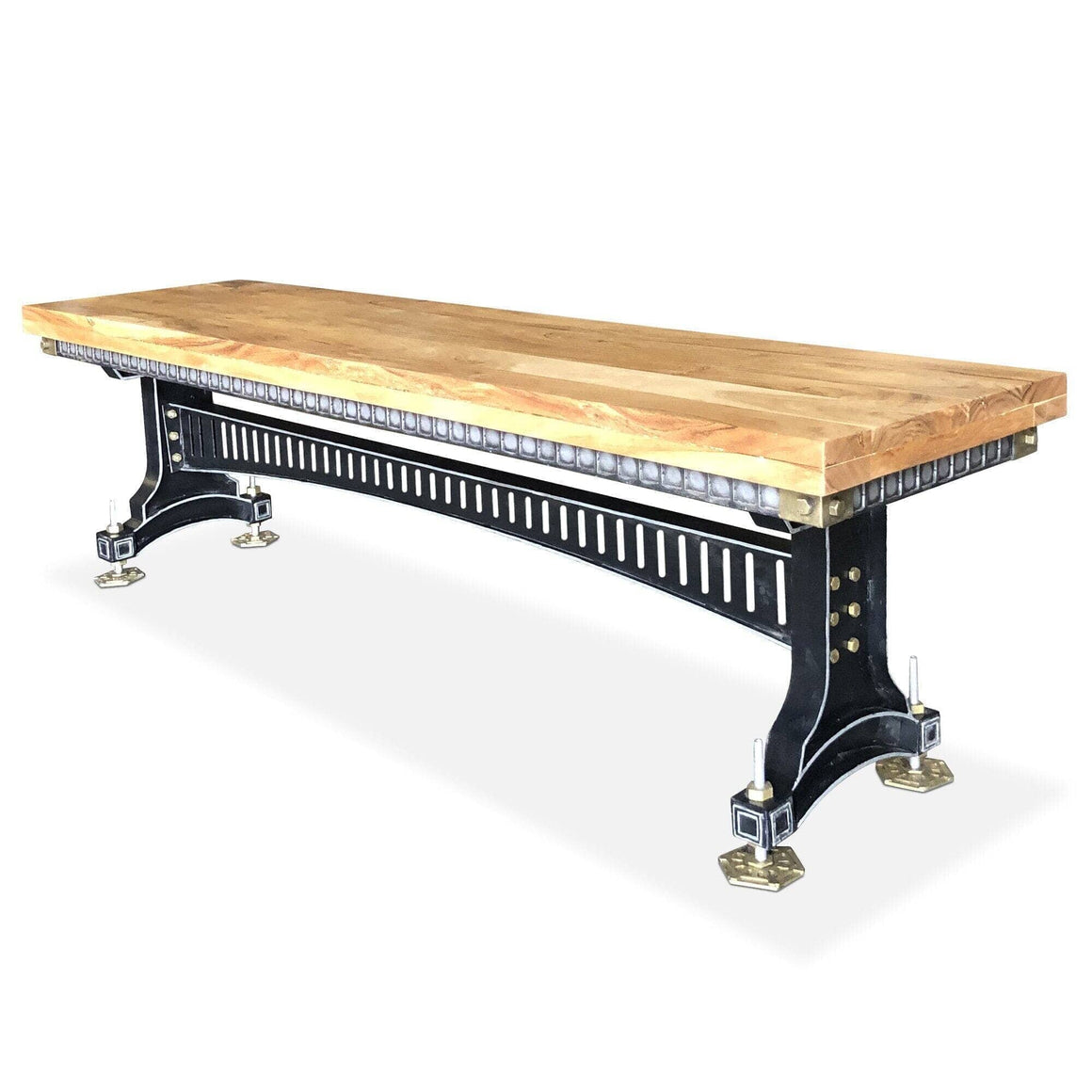 Industrial Adjustable Height Dining Bench Seat - Steel Brass - Brunel - 70" - Rustic Deco Incorporated