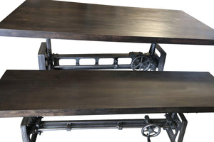 Industrial Adjustable Height Dining Table Set – Matching Bench - Ebony - Rustic Deco Incorporated