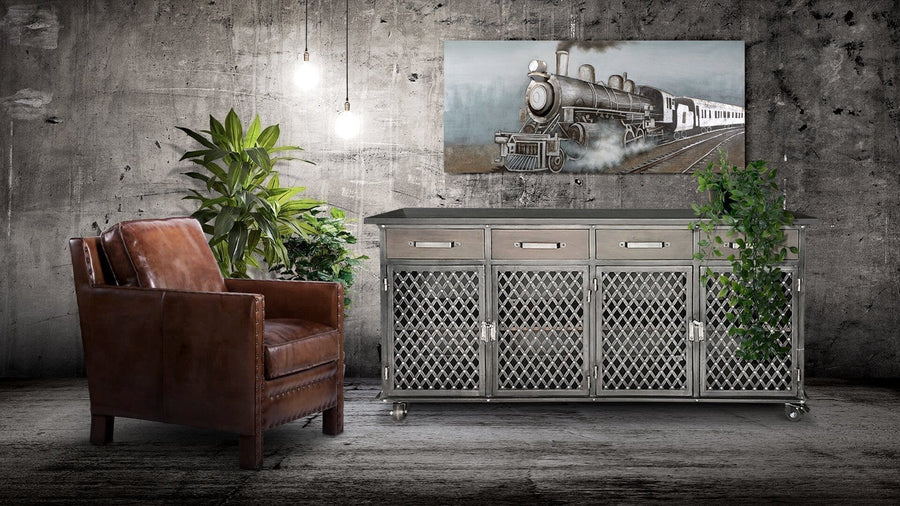 Industrial Bar Cart Console Mobile Storage Cabinet - Casters - Metal Frame - Rustic Deco Incorporated