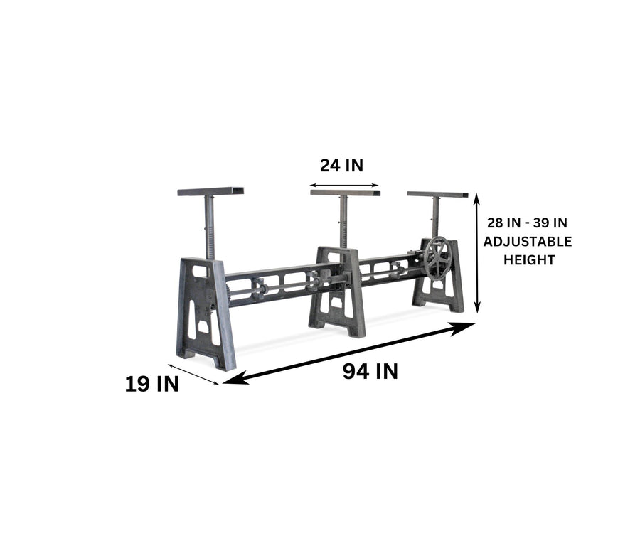 Industrial Cast Iron Crank Base - Communal Table - Adjustable Height Desk DIY - Rustic Deco