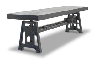 Industrial Dining Bench Seat - Adjustable Iron Base – Rustic Ebony Top - Rustic Deco Incorporated