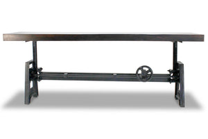 Industrial Dining Bench Seat - Cast Iron Base - Adjustable Height – Ebony Top - Rustic Deco Incorporated