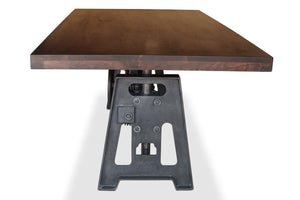Industrial Dining Table - Cast Iron Base - Adjustable Height Crank - Ebony Top - Rustic Deco Incorporated