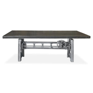 Industrial Dining Table - Cast Iron Base - Adjustable Height Crank - Gray Top - Rustic Deco Incorporated