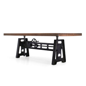 Industrial Dining Table - Cast Iron Base - Adjustable Height Crank - Provincial Rustic Deco