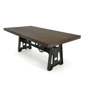 Industrial Dining Table - Cast Iron Base - Adjustable Height Crank - Walnut - Rustic Deco Incorporated