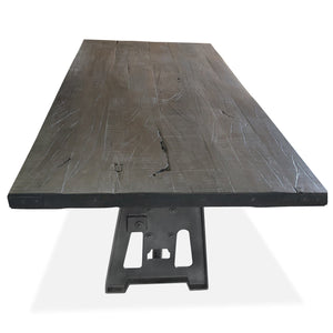 Industrial Dining Table - Cast Iron Base - Adjustable Height - Rustic Ebony - Rustic Deco Incorporated