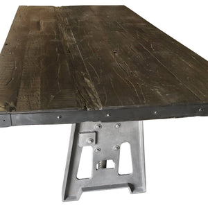 Industrial Dining Table - Cast Iron Base - Adjustable Height - Rustic Ebony - Rustic Deco Incorporated