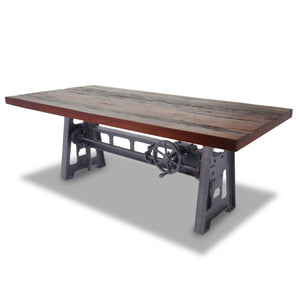 Industrial Dining Table - Cast Iron Base - Adjustable Height - Rustic Mahogany - Rustic Deco Incorporated