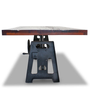Industrial Dining Table - Cast Iron Base - Adjustable Height - Rustic Mahogany - Rustic Deco Incorporated
