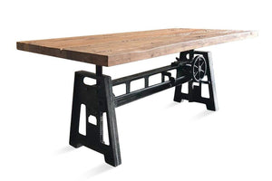 Industrial Dining Table - Cast Iron Base - Adjustable Height - Rustic Natural - Rustic Deco Incorporated