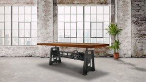 Industrial Dining Table - Cast Iron Base - Adjustable Height - Rustic Natural - Rustic Deco Incorporated