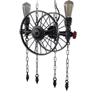 Industrial Pipe Valve Spoked Metal Wheel Pendant Light - Steampunk - Rustic Deco Incorporated