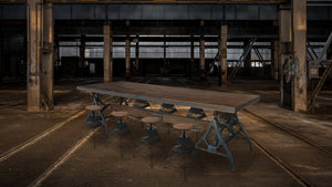 Industrial Sawhorse Conference Table - Iron Base - Wood Beam - Ebony - Rustic Deco Incorporated