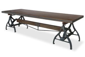 Industrial Sawhorse Conference Table - Iron Base - Wood Beam - Ebony - Rustic Deco Incorporated