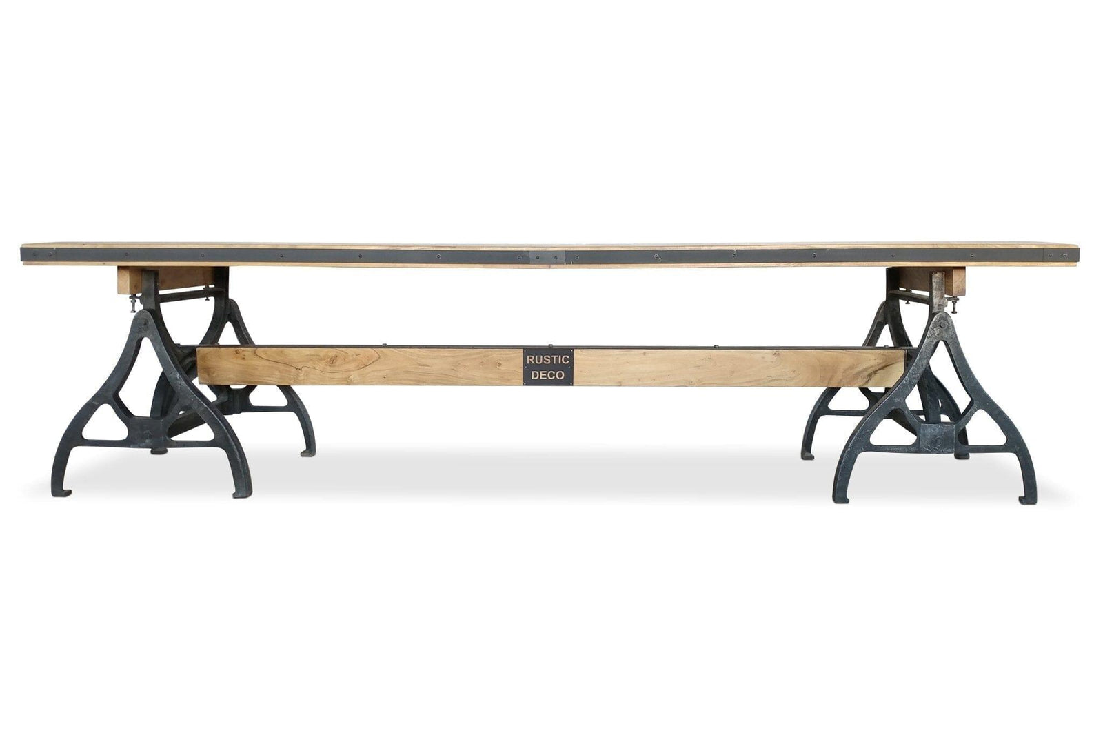 Industrial Sawhorse Conference Table Iron Base Wood Beam Natural