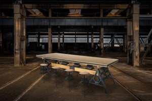 Industrial Sawhorse Conference Table - Iron Base - Wood Beam - Natural - Rustic Deco Incorporated