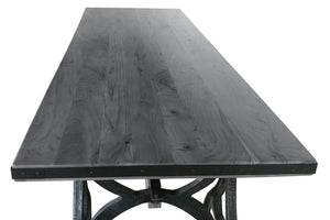 Industrial Sawhorse Dining Table - Cast Iron Base - Wood Beam – Gray - Rustic Deco Incorporated