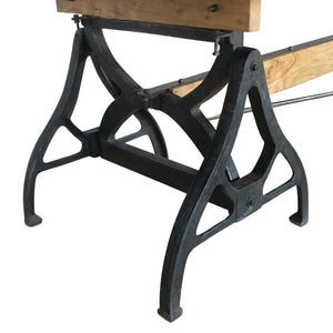 Industrial Sawhorse Dining Table - Cast Iron Base - Wood Beam - Natural - Rustic Deco Incorporated